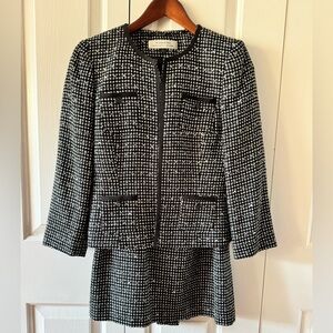 Tahari ASL Black and White w/ Pink Tweed Skirt Suit